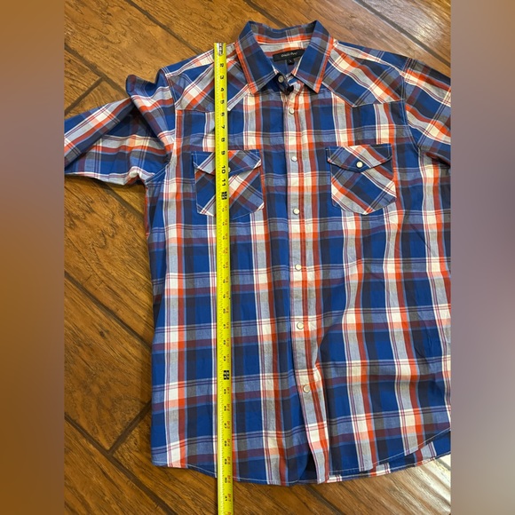Double Pump western shirt men’s Large blue red plaid button pearl snap Cowboy - Picture 6 of 12